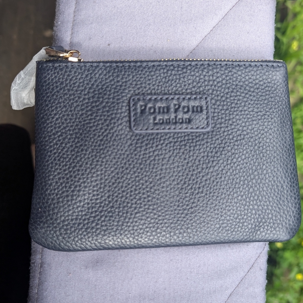 Pom Pom London Chelsea Coin Purse Wallet Navy NWOT Full Grain Leather